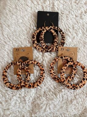 Leopard Print Hoop Earrings - 3 Pairs
